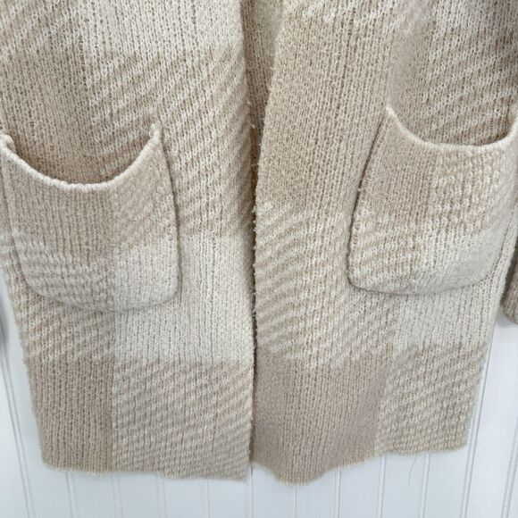 Toad Co Sweater Womens Small Cardigan Wool Blend Plaid Beige Cream Open Cozy - Picture 4 of 9